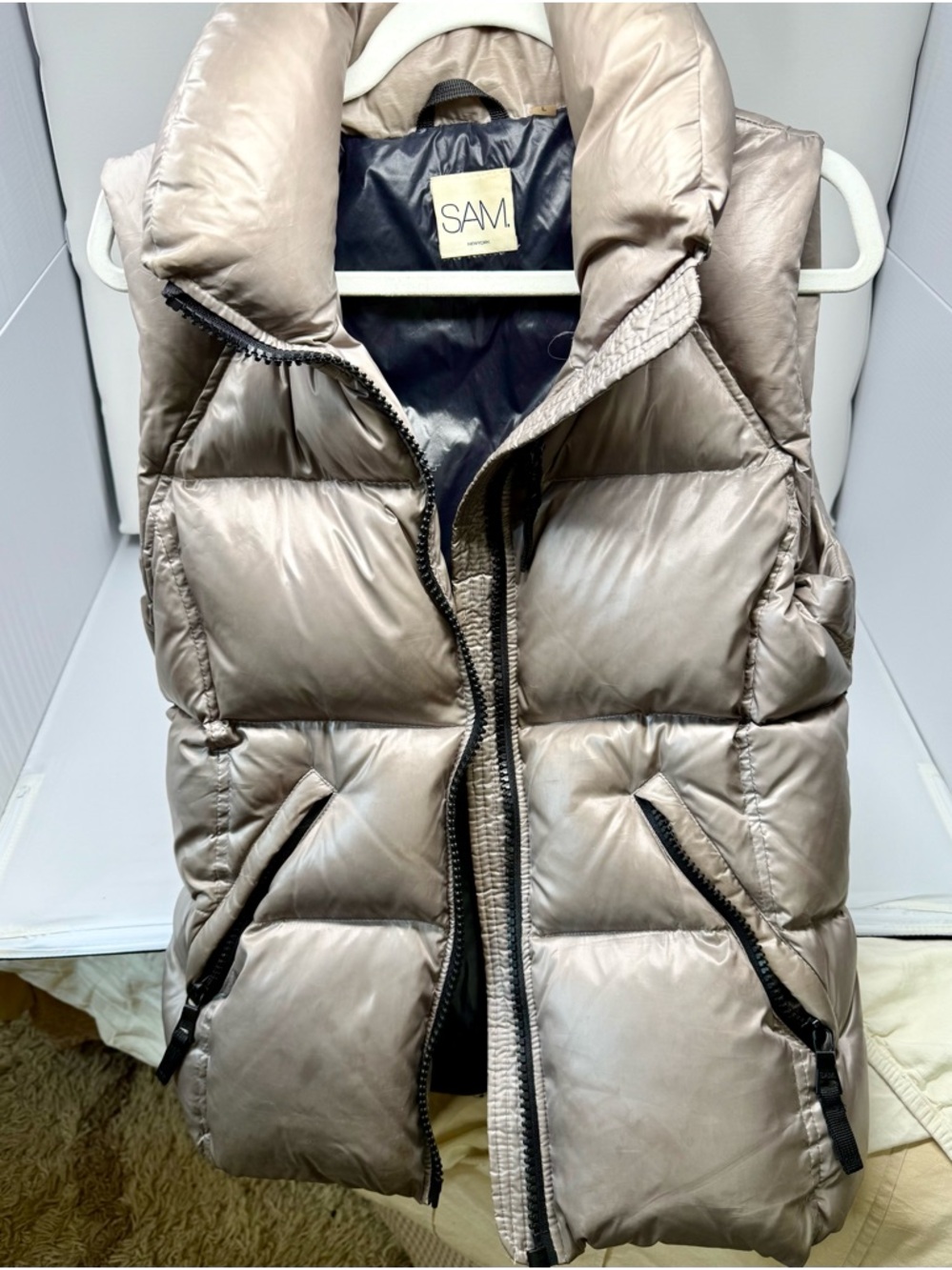 SAM Shimmery Taupe Quilted Puffer Vest